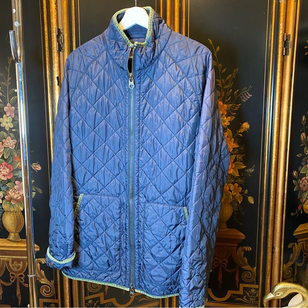 Polo Ralph Lauren Navy Quilted Puffer Jacket with Olive Trim
